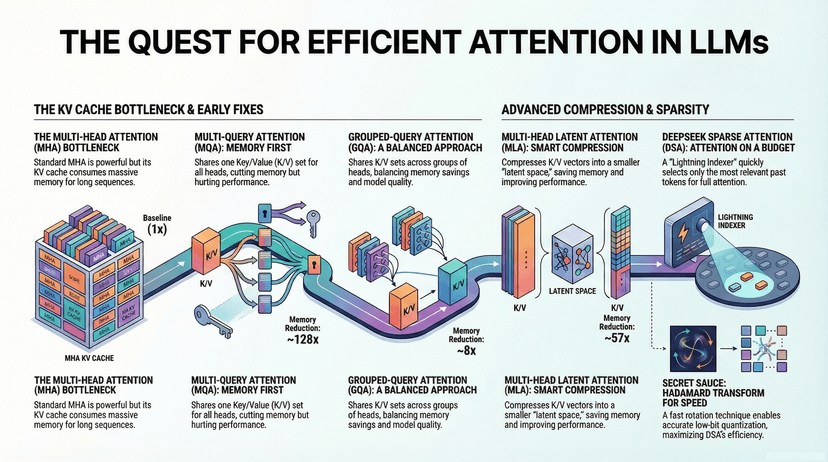 How Attention Got So Efficient [GQA/MLA/DSA]